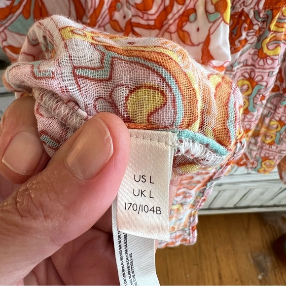 EC Anthropologie Florence Floral Lace Lounge Dress sz L large orange pink white - Picture 13 of 14